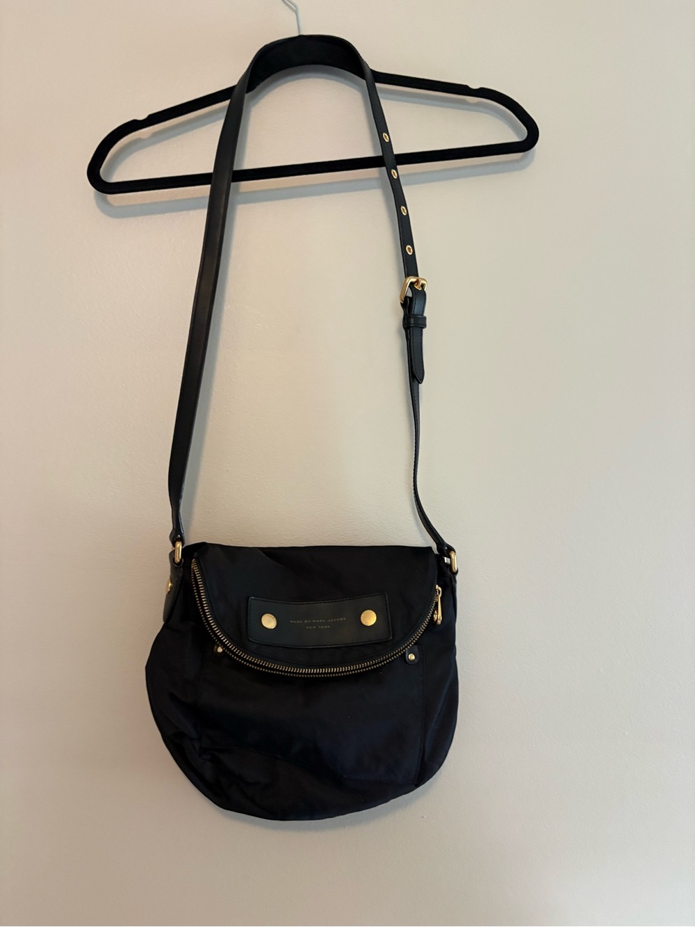 Marc By Marc Jacobs Black Nylon Crossbody with Gold Hardware